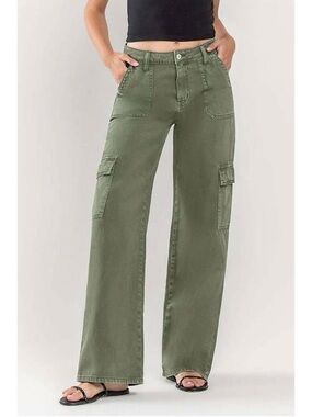 Vervet Blue Army Green - High Rise Utility Cargo Wide Leg Jeans